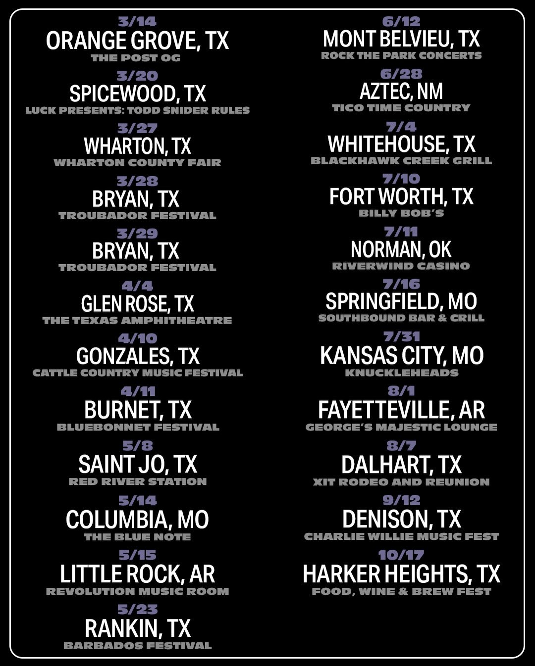 Jason Boland Tour Poster 2026